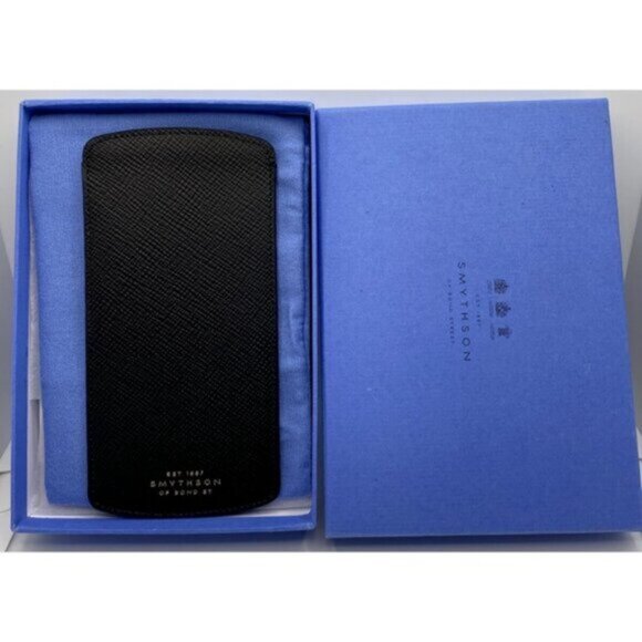 Smythson of Bond Street Panama Glasses Case Black Cross Grain Leather Spain - Picture 10 of 14